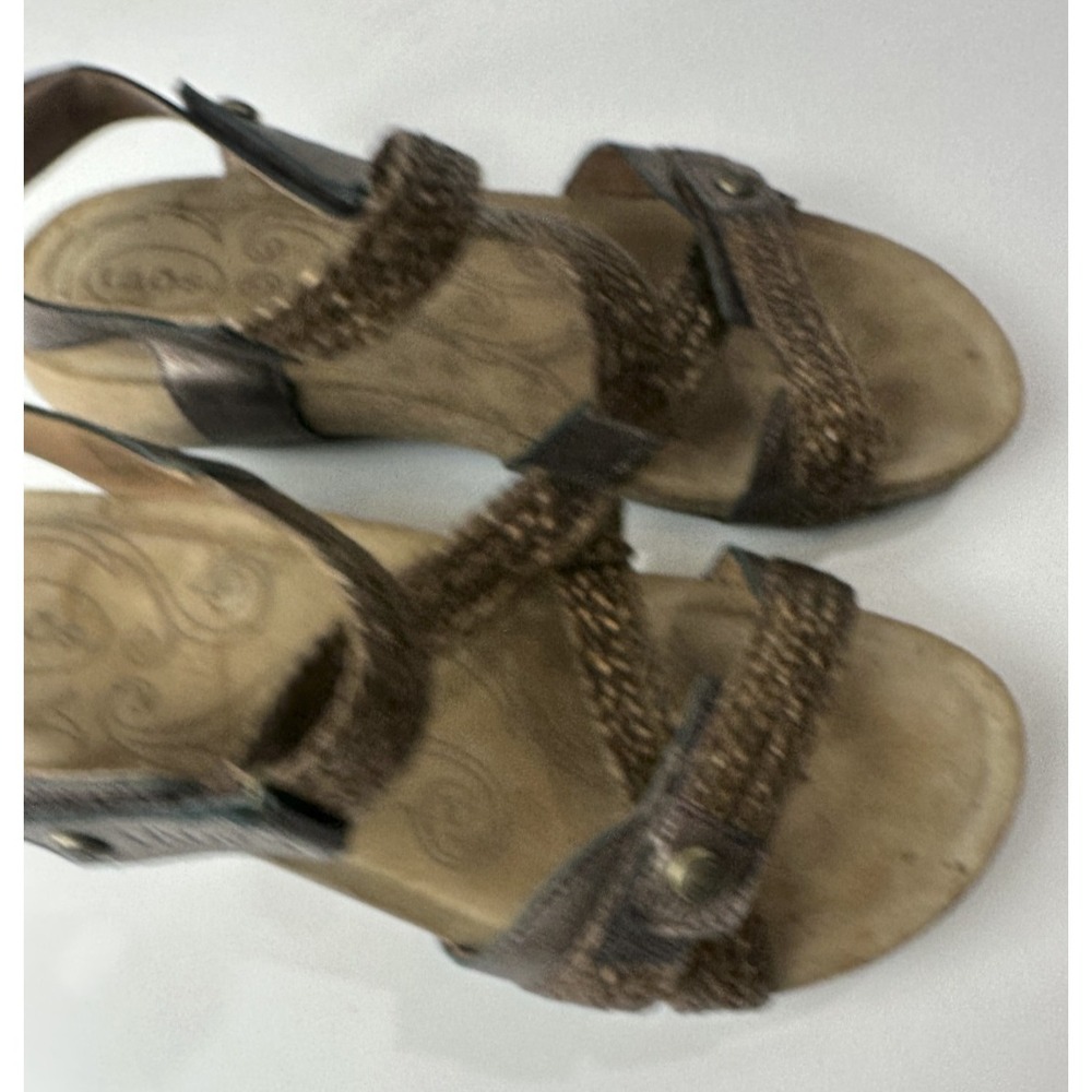 Taos Trulie Sandals Pewter Metallic Leather Woven Strappy Hook Loop Size 7 - 7.5 - Picture 8 of 16